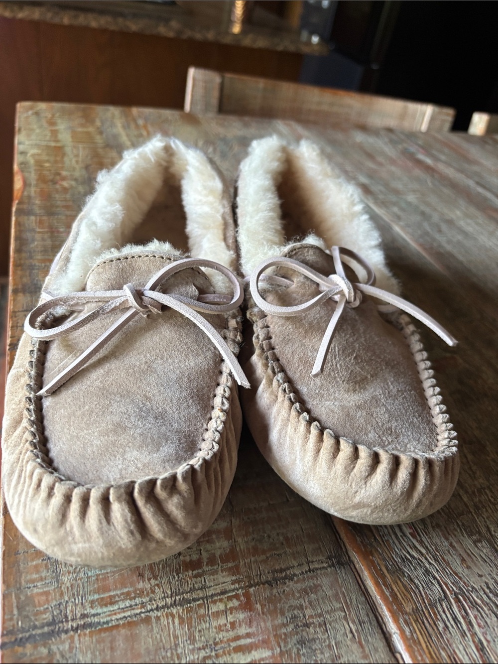 UGG Chestnut Suede Shearling Lined Moccasin Slippers - Picture 7 of 7